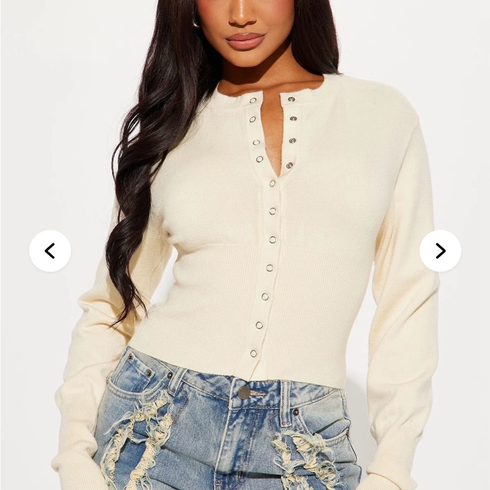 Fashion Nova Cream Button-Up Cardigan